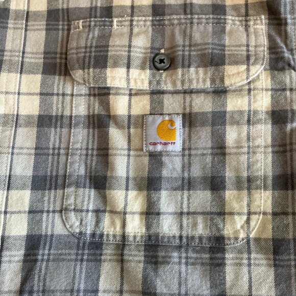 Carhartt Mens SZ M Loose Fit Flannel Heavyweight Gray Brown Plaid Workwear - Picture 4 of 10